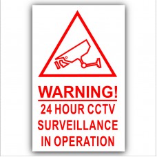 6 x Red on White-130mm-Camera Warning 24 Hour CCTV Surveillance In Operation Stickers-Closed Circuit Television Security-Self Adhesive Vinyl Signs